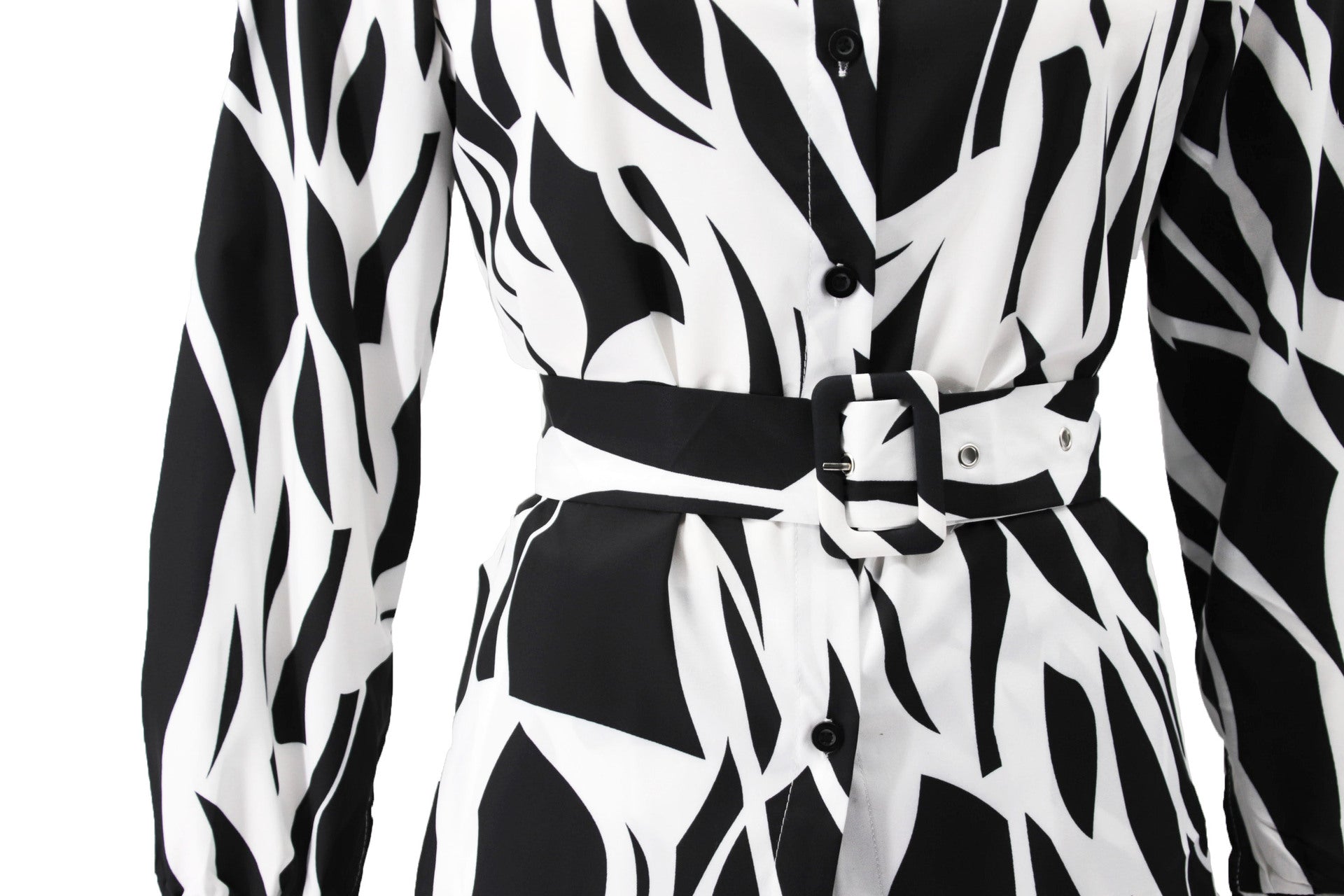 Women Irregular Printed Shirt and PantCasual Two-piece Set including Belt 13