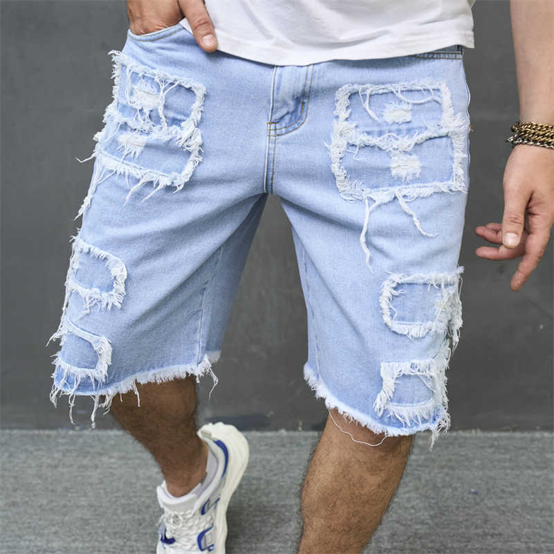 Men's Denim Pants Ripped Loose Hipster Casual Knee-Length Shorts 3