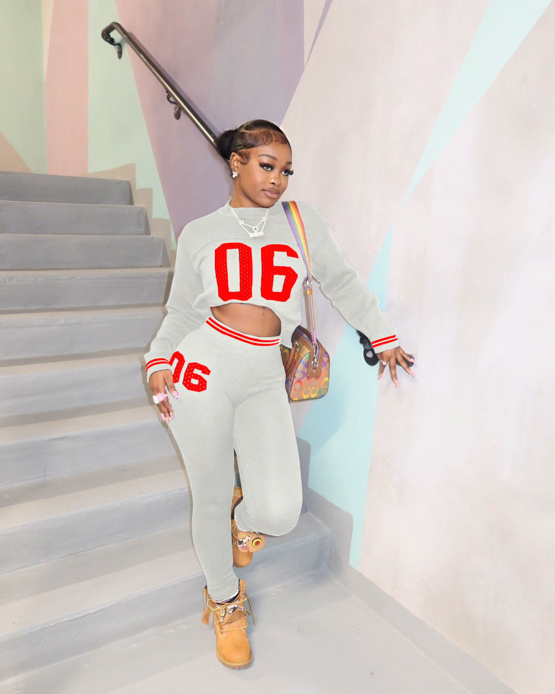 Spring Sports Fashion Long Sleeve Letter Sweater Sports Pants Two Piece Set