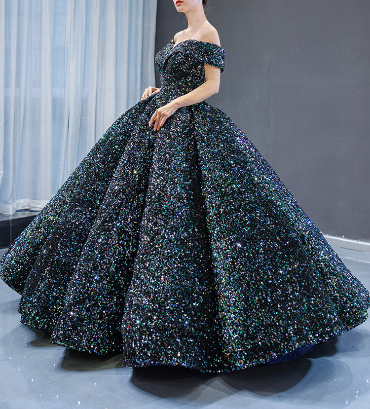 Bride Wedding Dress Women's Sequins Ball Gown Off Shoulder Puffy Evening Dress 38