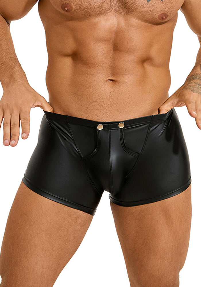 Men's Sexy Pu-Leather Square Leg Shorts