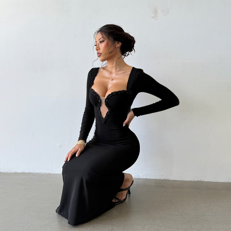 Chic Glitter Dress Tight Fitting Fishtail Party Evening Gown Long Dress 3