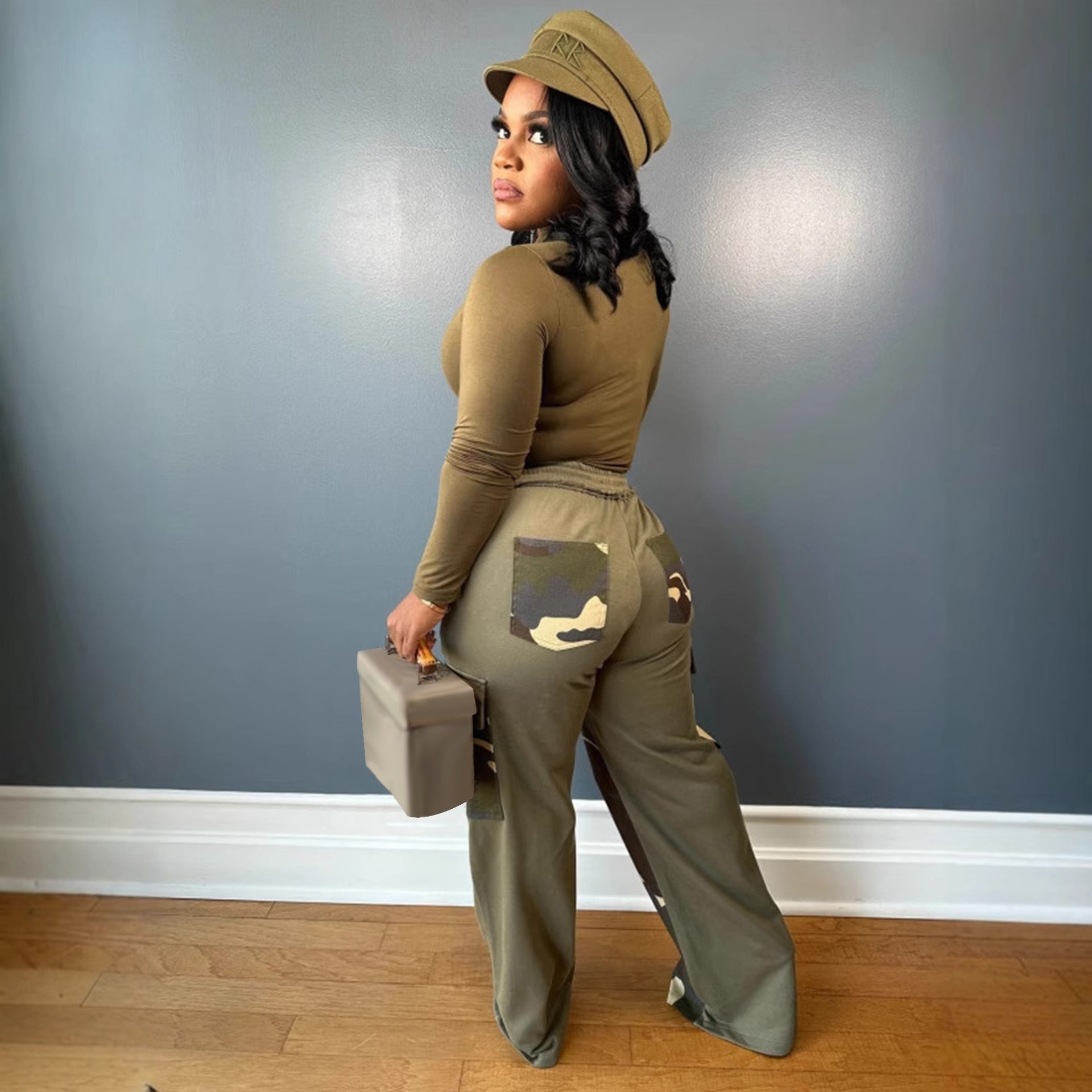 Printed Contrasting Drawstring Wide-Leg Pants 5