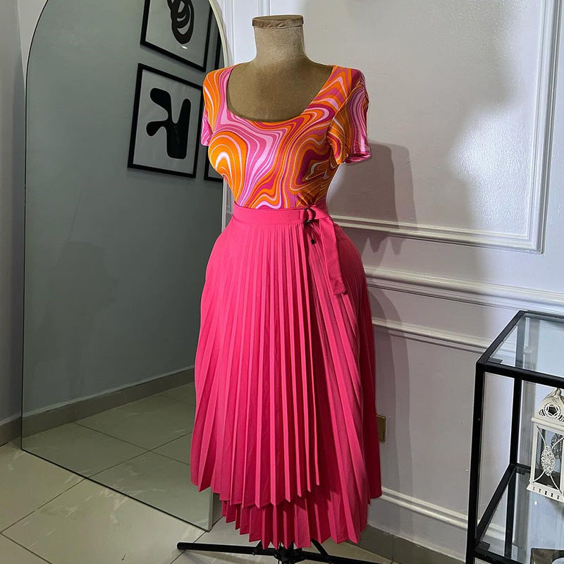 Women Summer Lace-up Irregular Long Skirt 4