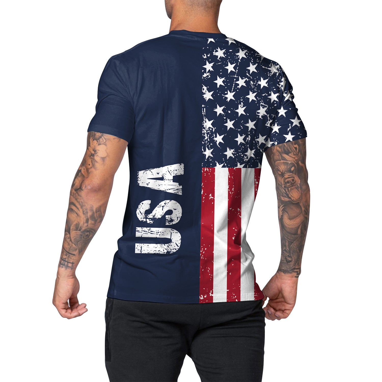 Men's American Flag Print T-Shirt Round Neck Short Sleeve Top 8