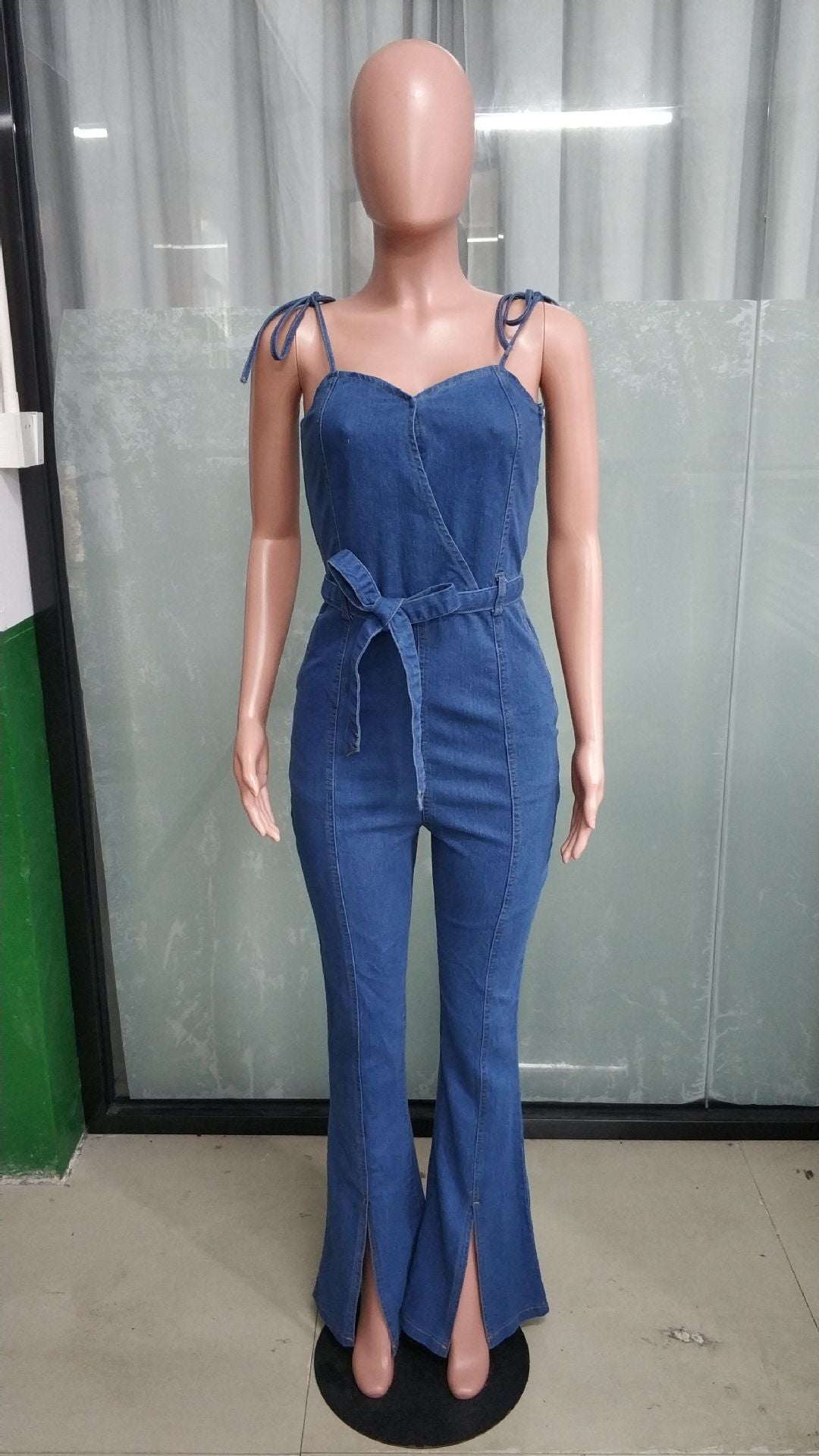 Women Casual Sexy Denim Slit Jumpsuit 6