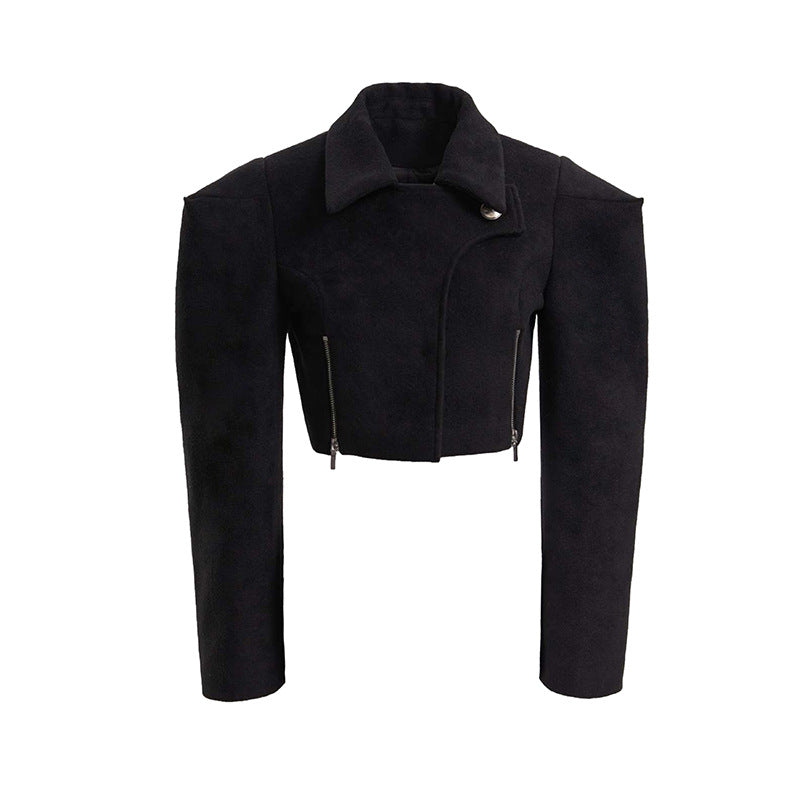 Contoured Wide Shoulder Short Coat Women Winter Chic Trendy Jacket 7