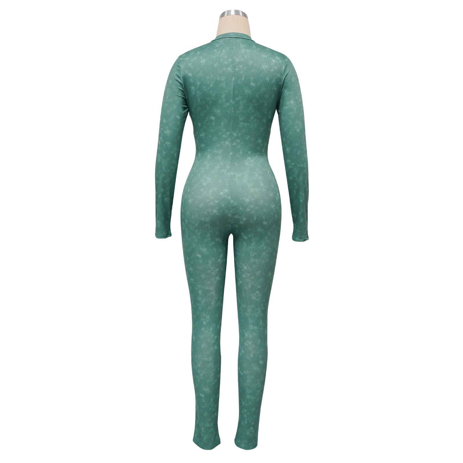 Women's Ribbed Printed Sexy V-Neck Tight Fitting Zipper Jumpsuit 14