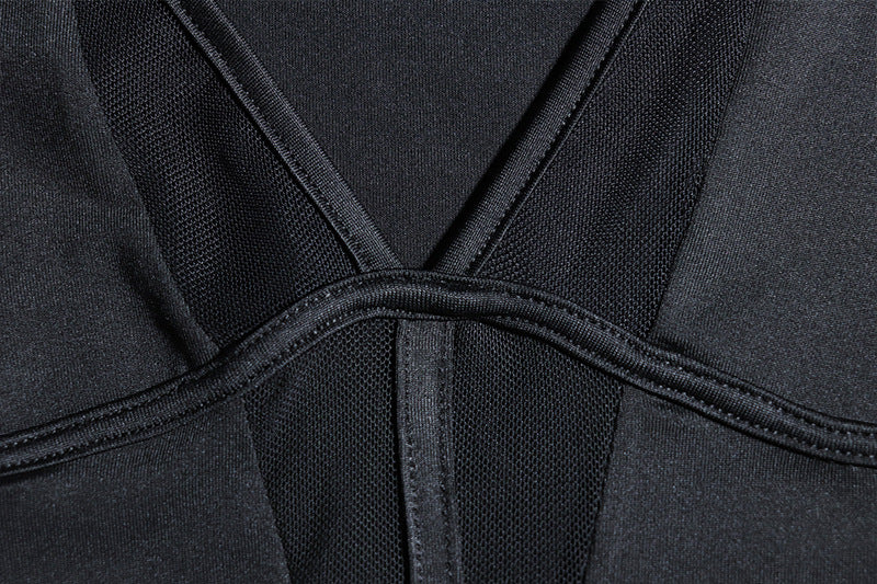 Solid Color Sexy Deep V-Neck Mesh Patchwork Long-Sleeved Bodycon Dress 14