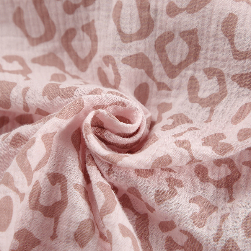 pink leopard print fashion long-sleeved shrit shorts two piece set 9