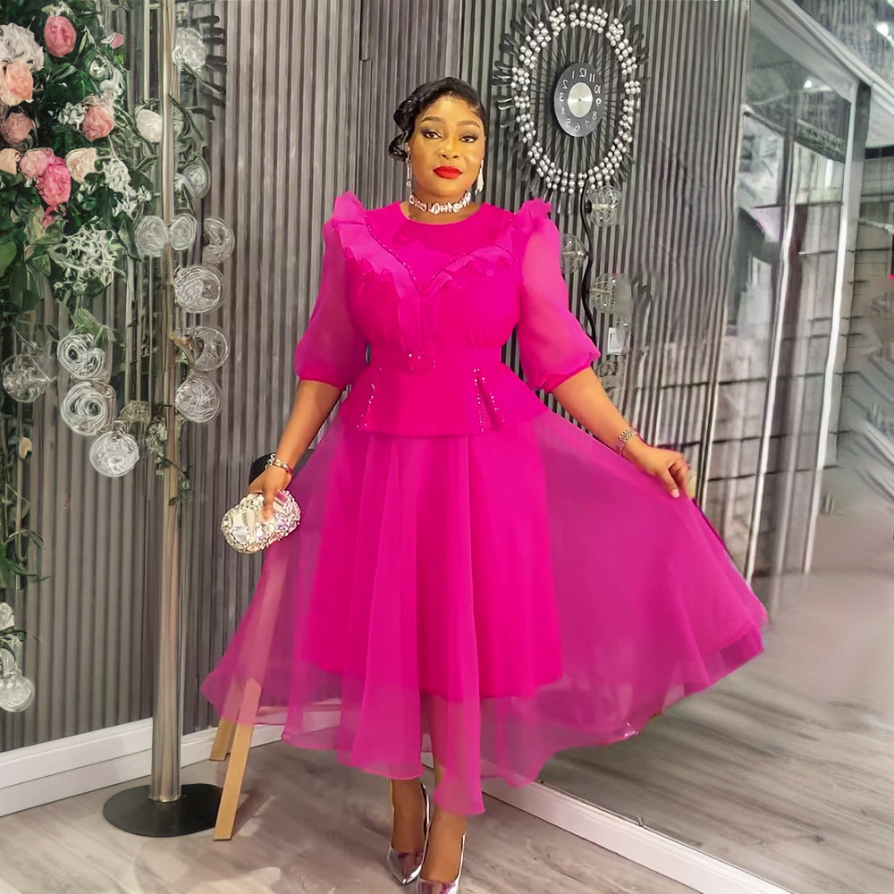 Plus-Size African Women Career Elegant Dress with Belt 5