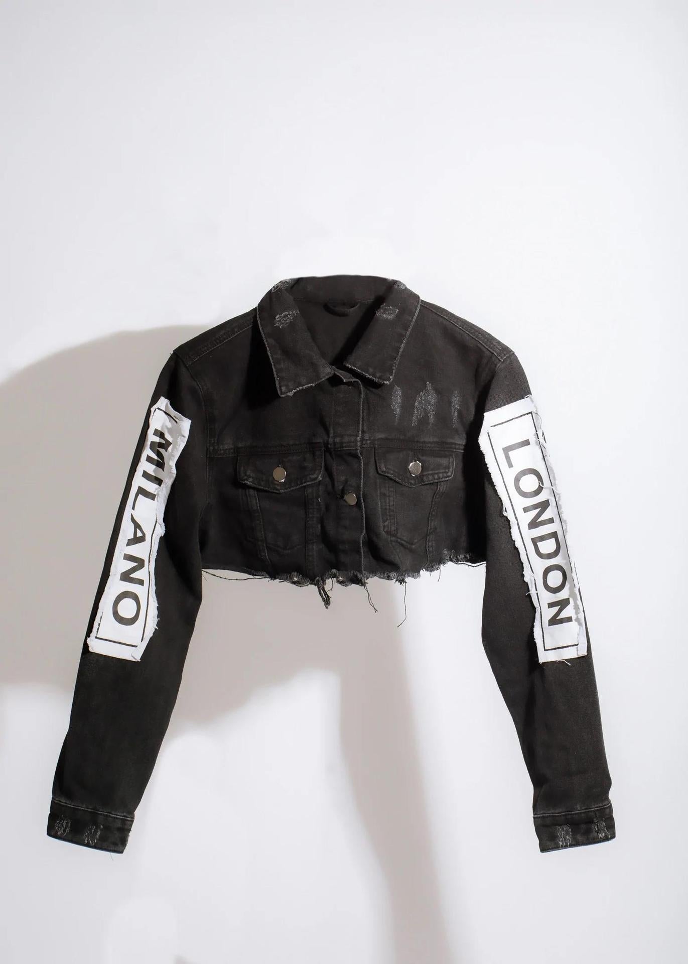 Long sleeve patch mini denim jacket 14