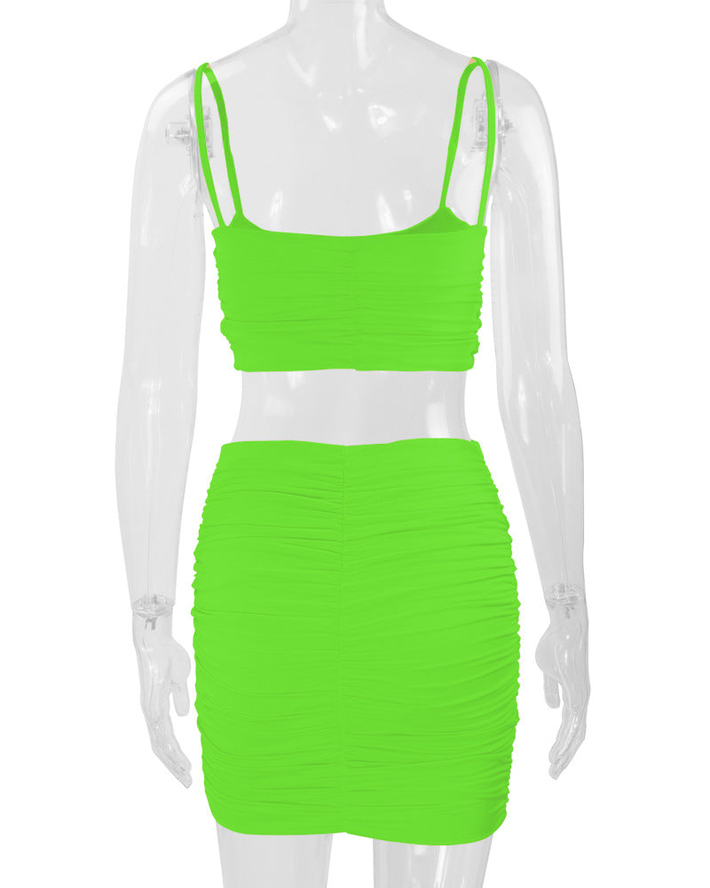 Sexy Camisole Ruched Bodycon Skirt Two-Piece Set For Women 30