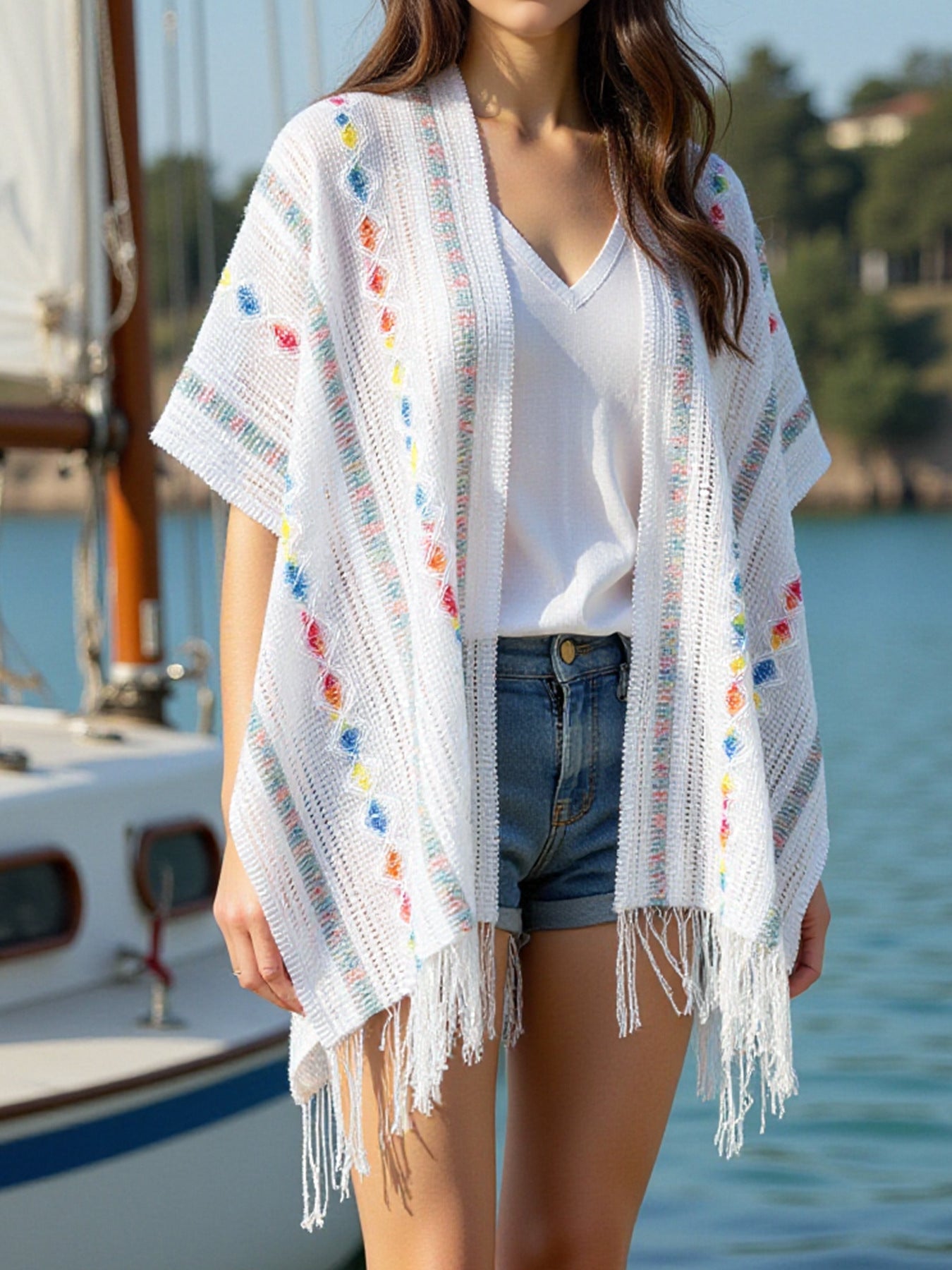 Women’s Summer Thin Tassel Ethnic Cape Outerwear and Warm Shawl