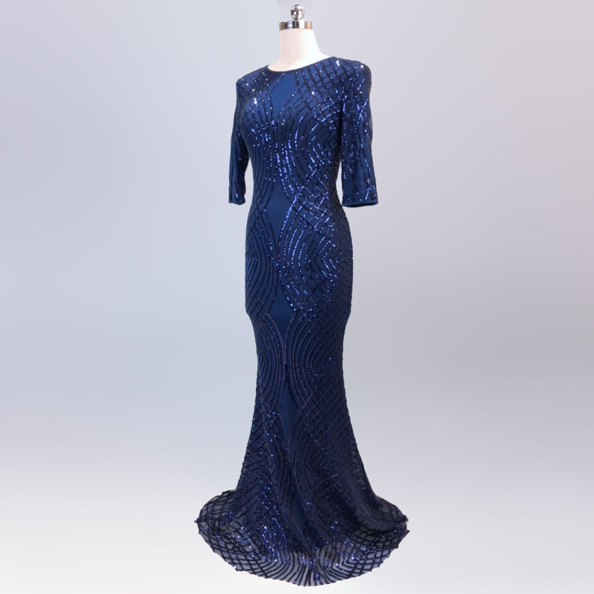 Long Sleeve Dress Women'S Sequin Slim Fit Mermaid Evening Long Gown 20