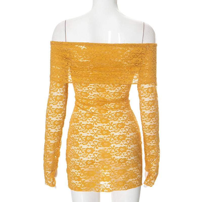 Sexy Lace Hollow Off Shoulder Long Sleeve Dress 10