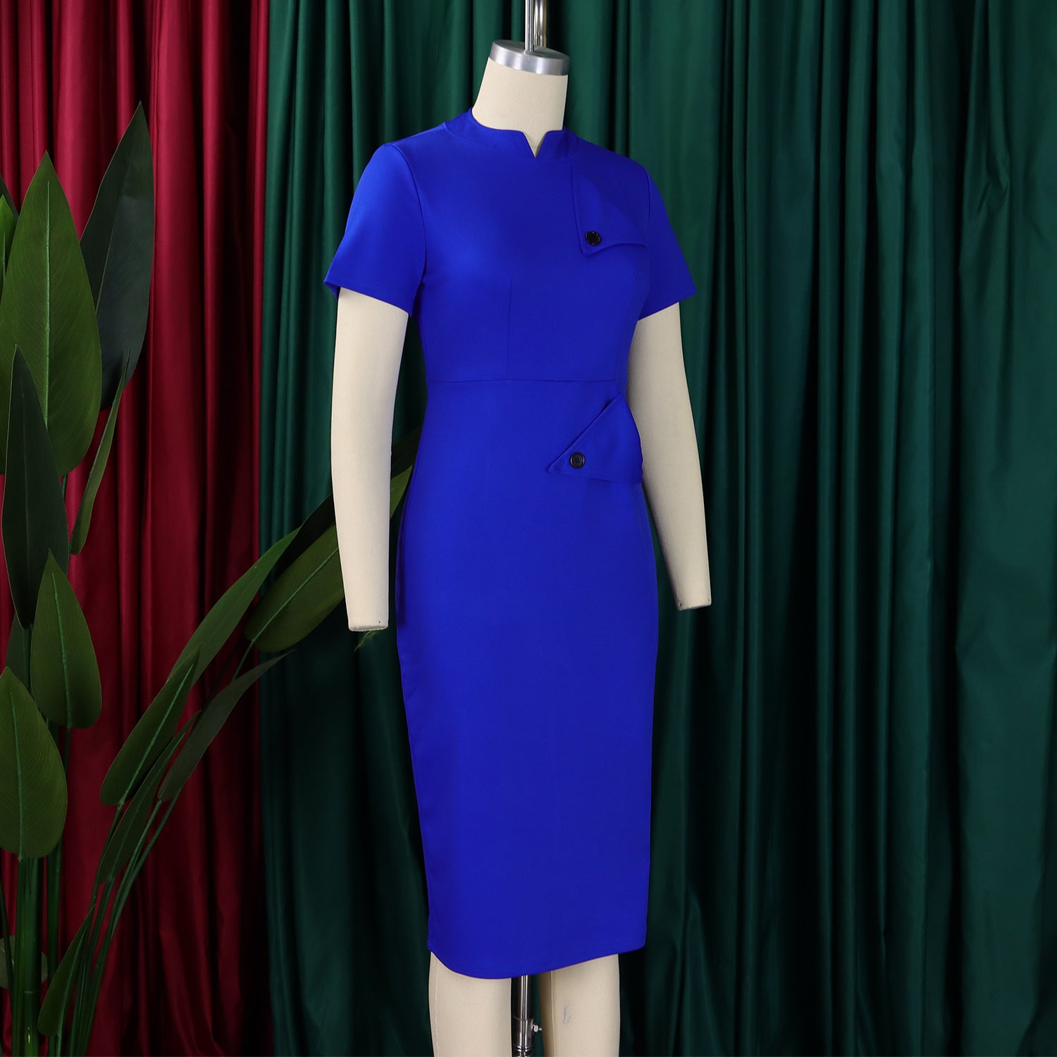 Women Chic Short Sleeve Half Turtleneck Bodycon Dress 13