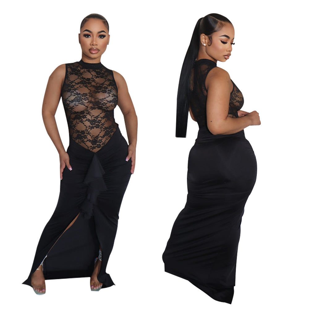 Women Sexy See-Through Lace Patchwork Mermaid Dress 3