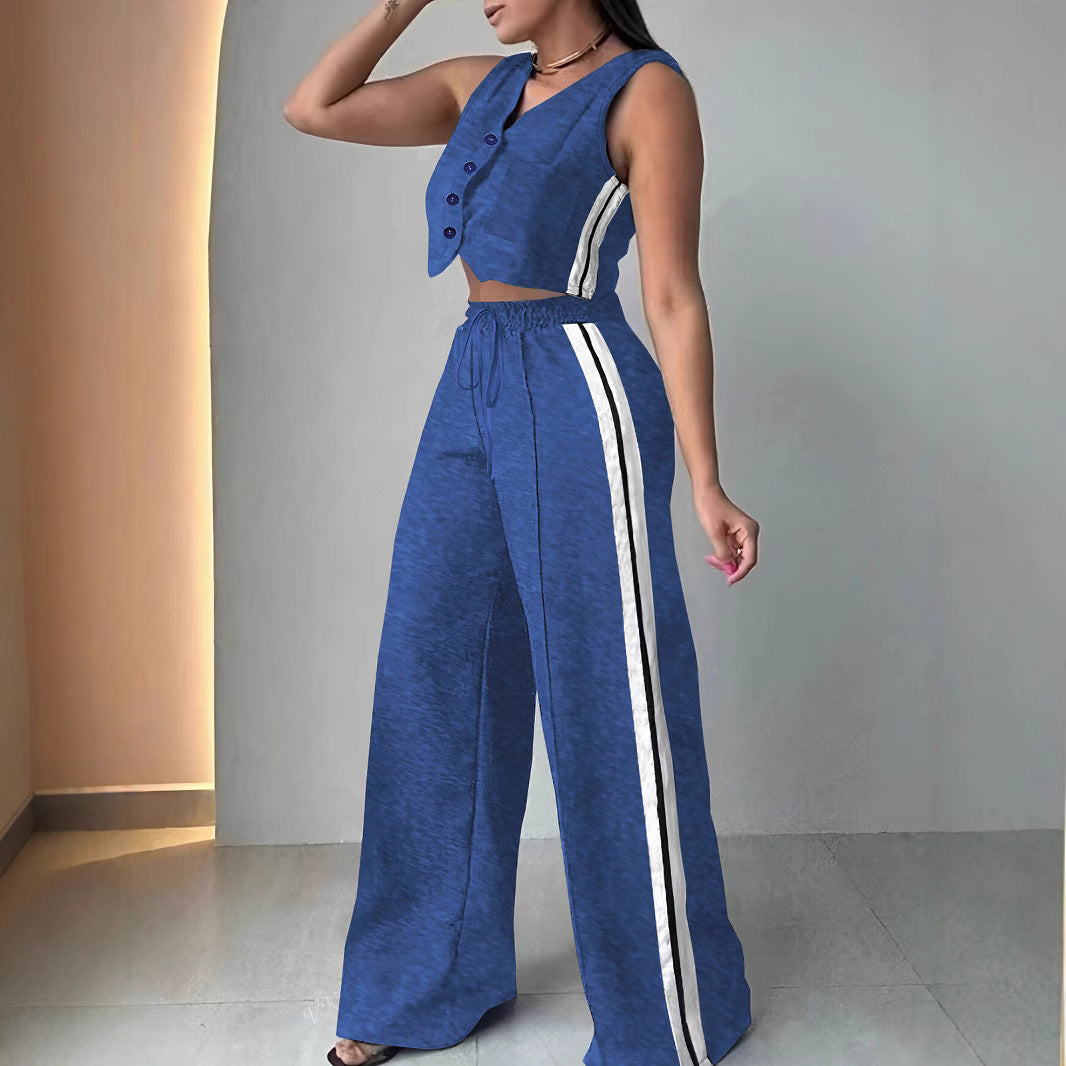 Women solid sleeveless top and pocket pants two-piece set 3