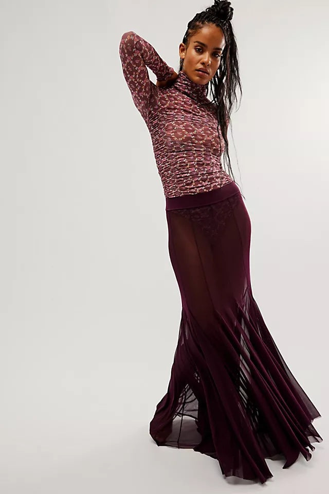 Irregular See-Through Mesh Sexy High-Waisted Long Skirt 19