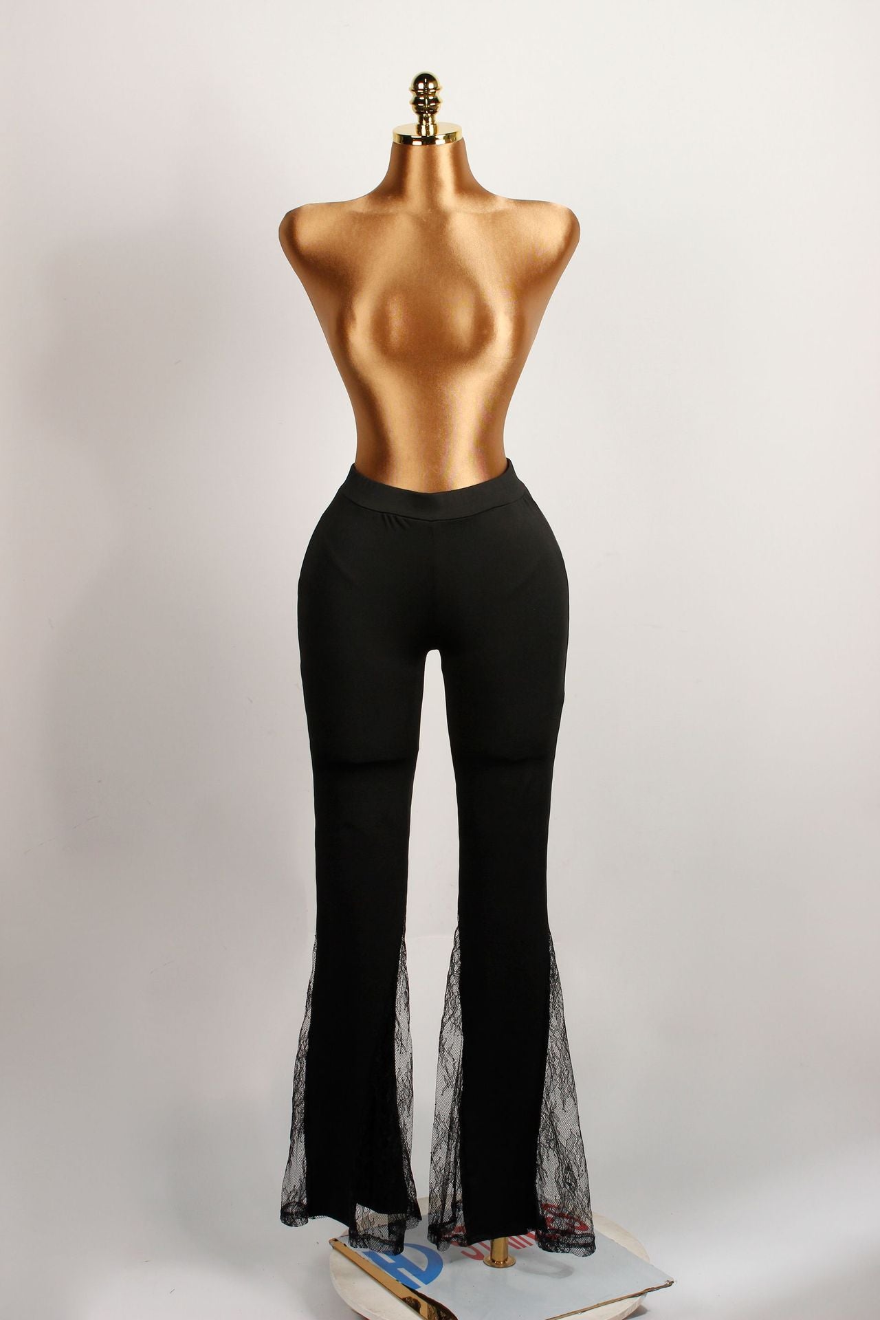 Autumn Women's Lace Patchwork Solid Slim Fit Flared High-Waist Pants 5