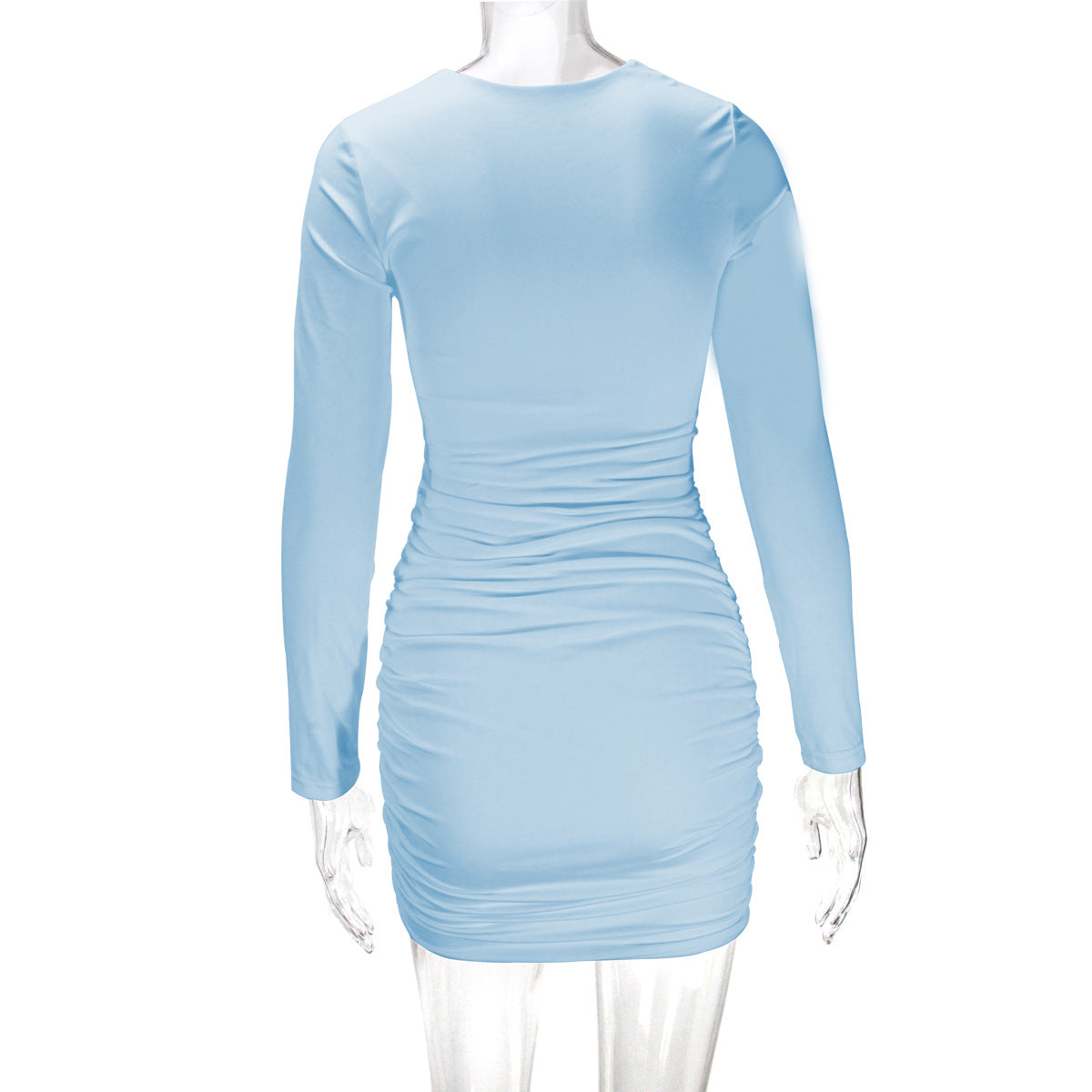 Women Sexy Hollow Long Sleeve Pleated Bodycon Dress 13