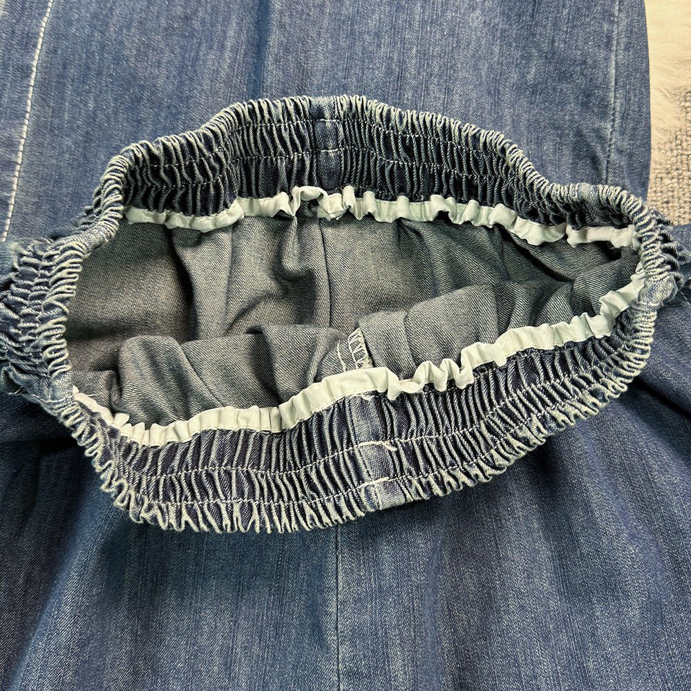 Summer Loose Short-Sleeved Denim Shirt Wide-Leg Shorts Casual Trendy Two-Piece Set 9