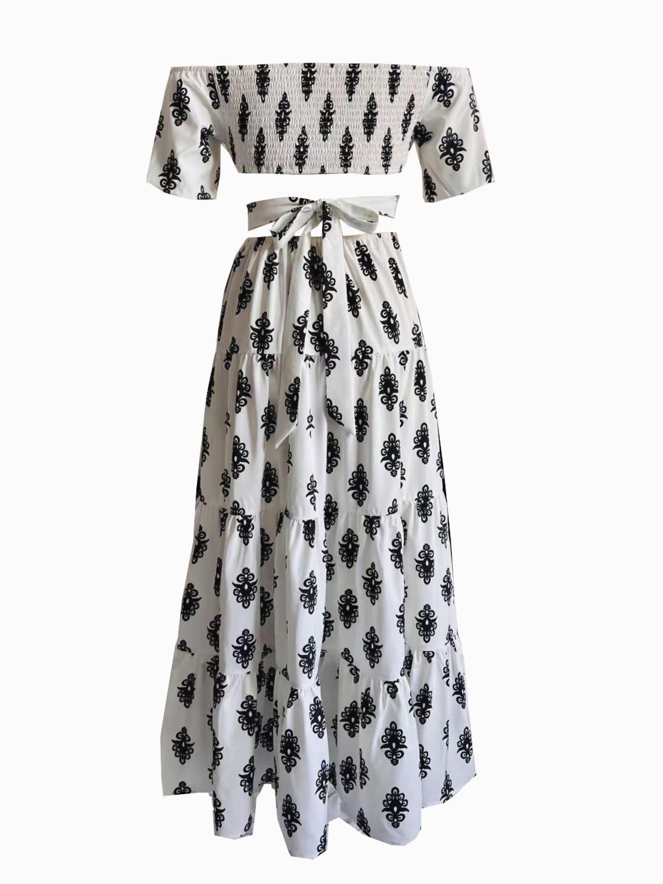 Women Summer Print Lace-Up Sexy Off Shoulder Strapless Dress 6