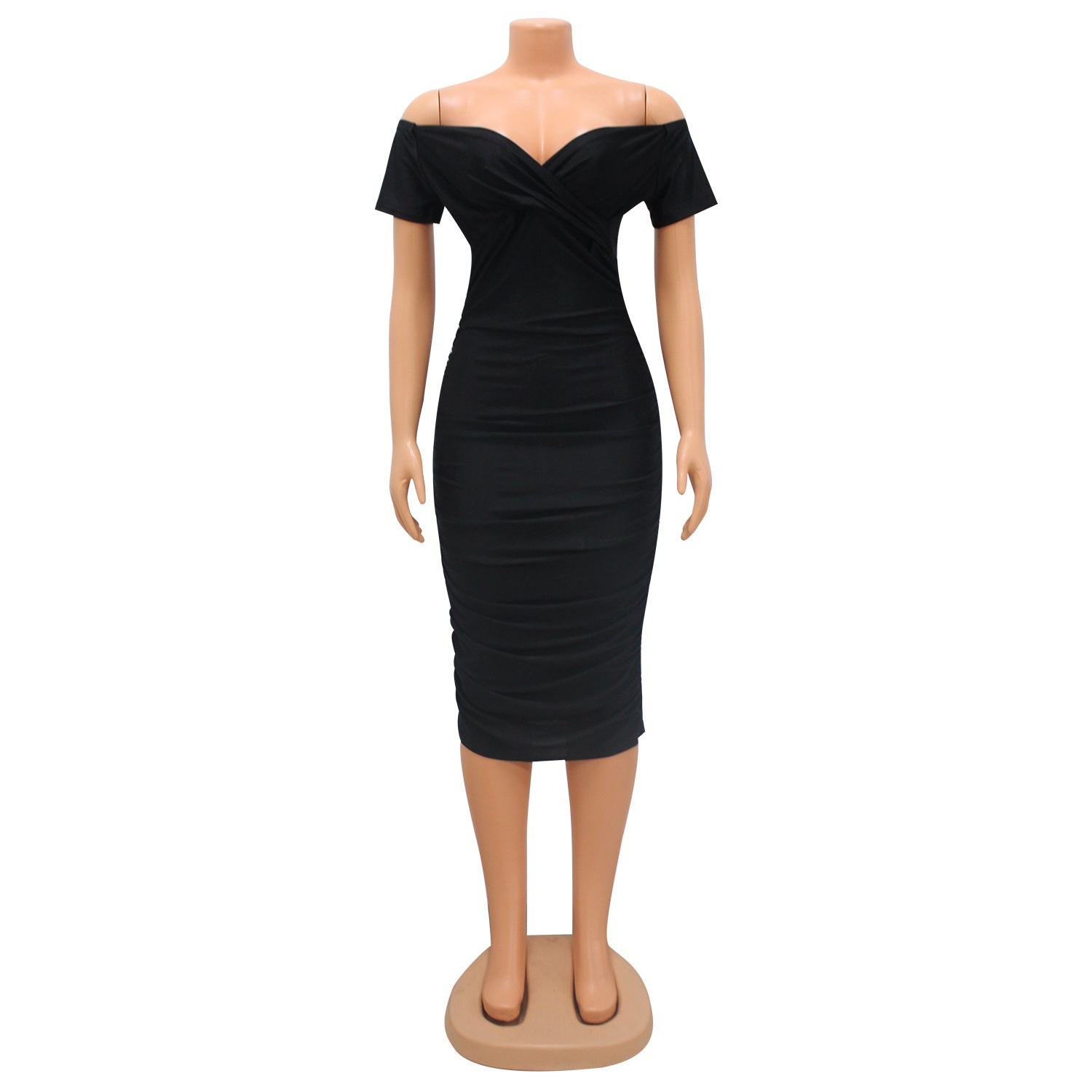 Summer Ladies Sexy Night Club Off Shoulder Short Sleeve Mid Dress 15