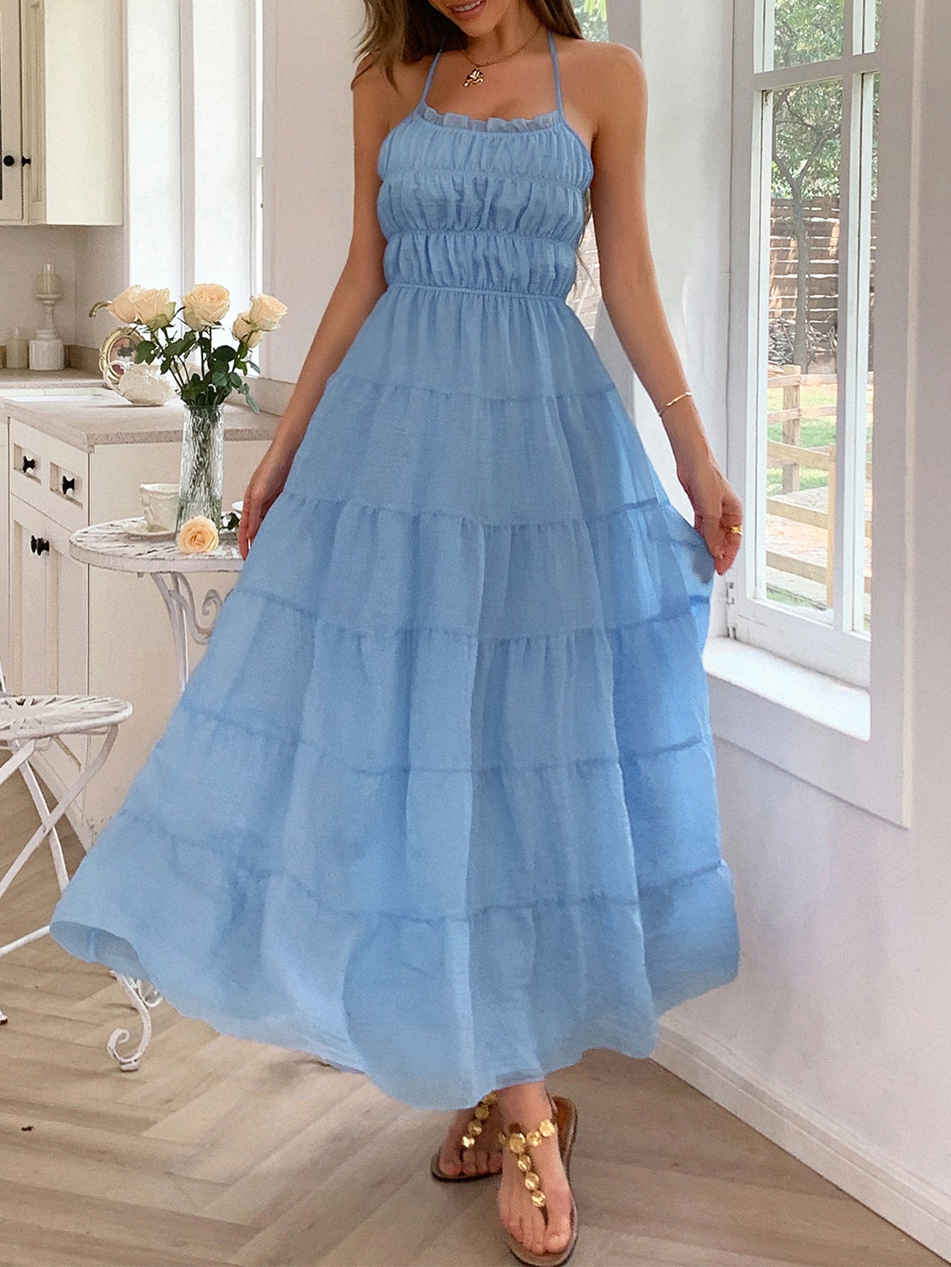 Spring/Summer Women's Holidays Casual Halter-Neck Beach Dress 4