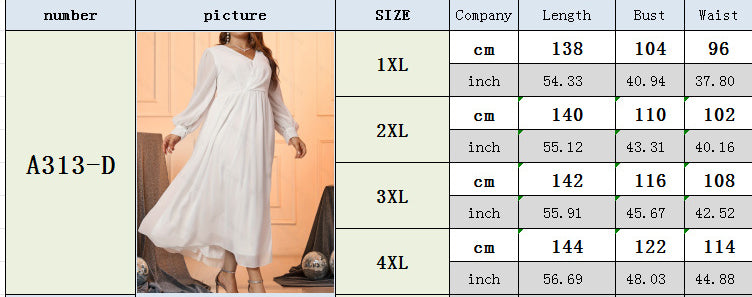 Spring Summer Women's V-Neck Long-Sleeved Chiffon Back Tie Plus Size Dress 7