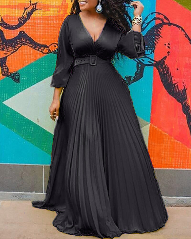 Women Autumn V-Neck Chiffon Long Sleeve Dress 10