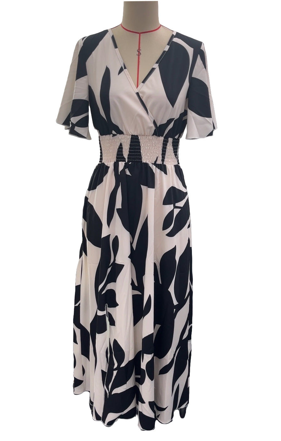 Elegant Floral Slit Dress V-Neck Belted Summer Dress 9