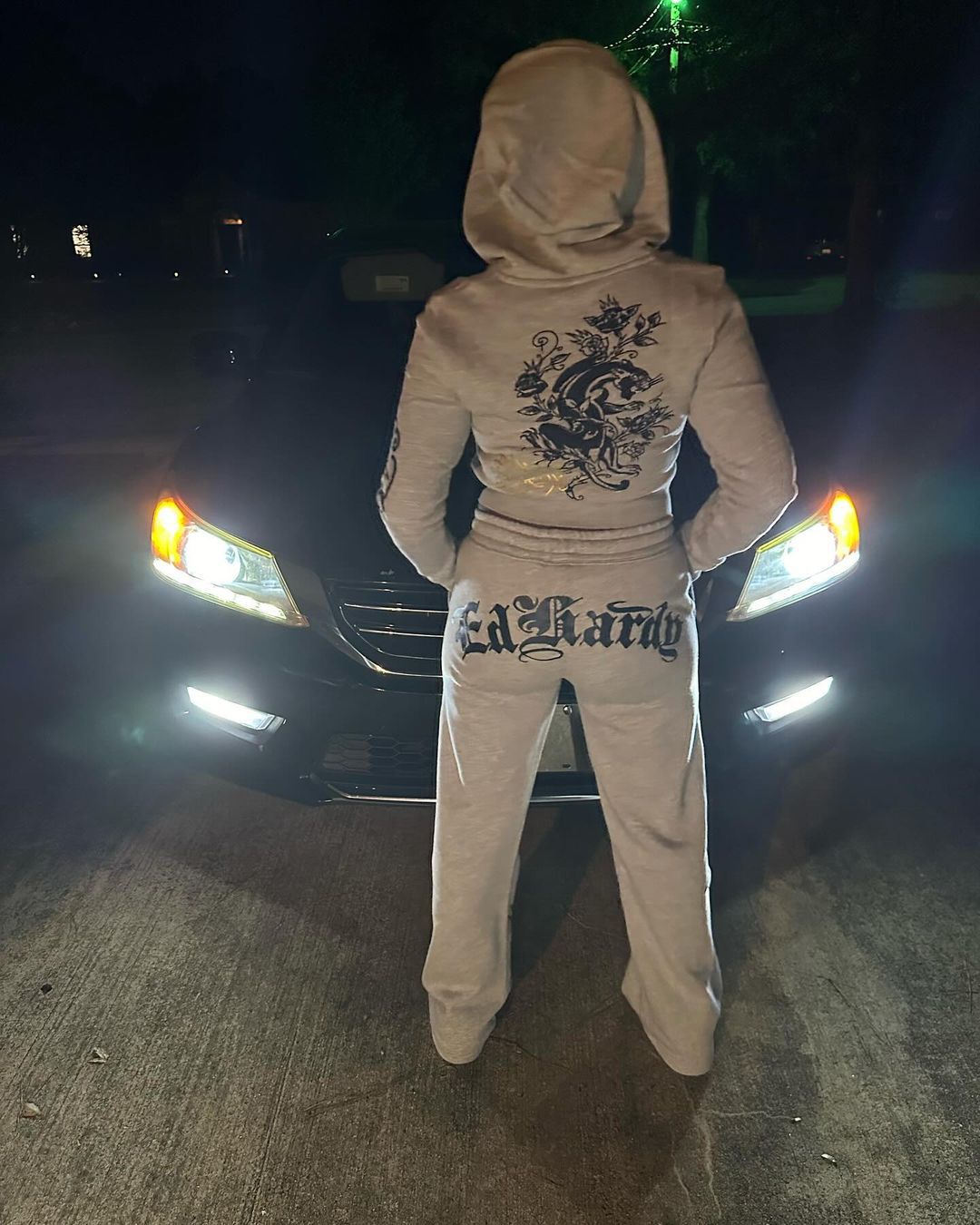 Women Zipper Printed Long Sleeve Top and Pant Two-piece Set 3