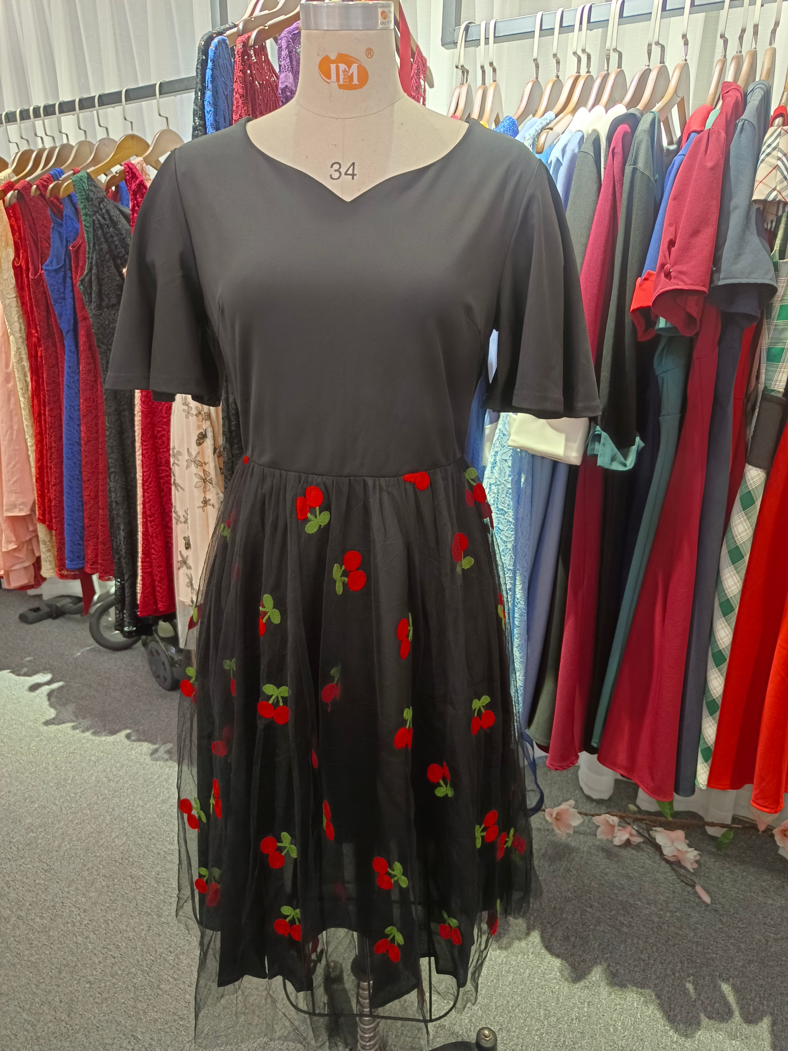 Summer Wear Embroidered Mesh Patchwork Midi A-Line Dress Women's Clothing 10