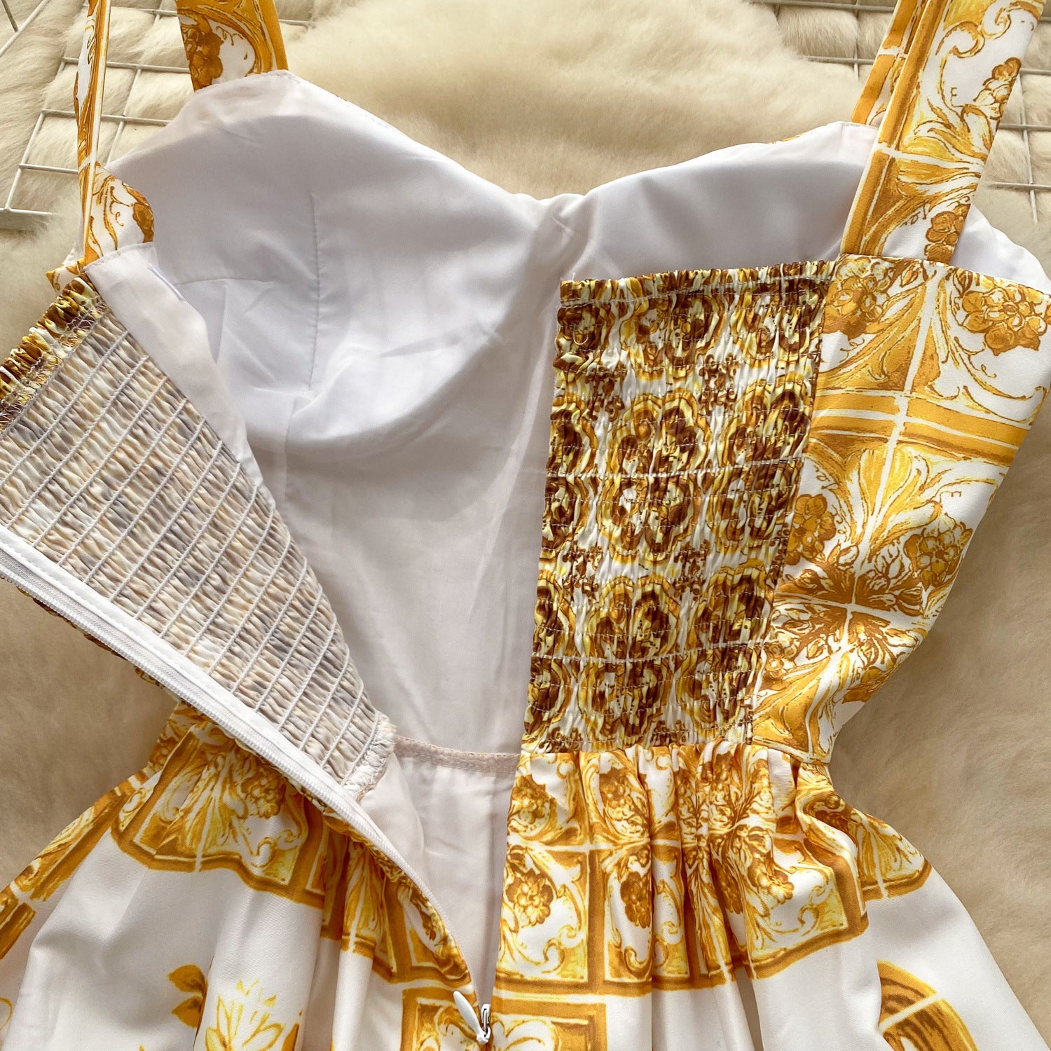 Women French Suspender Printed Strapless Dress 19