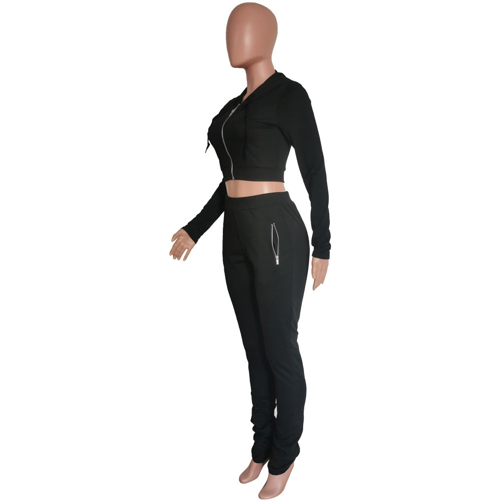 Fashion Casual Women's Hooded Long-Sleeved Top Pants Set Two-Piece Set 18