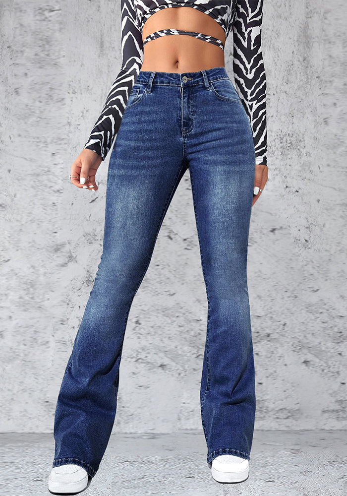 Spring And Summer Washed Women's Slim Fit Chic Bootcut Denim Pants