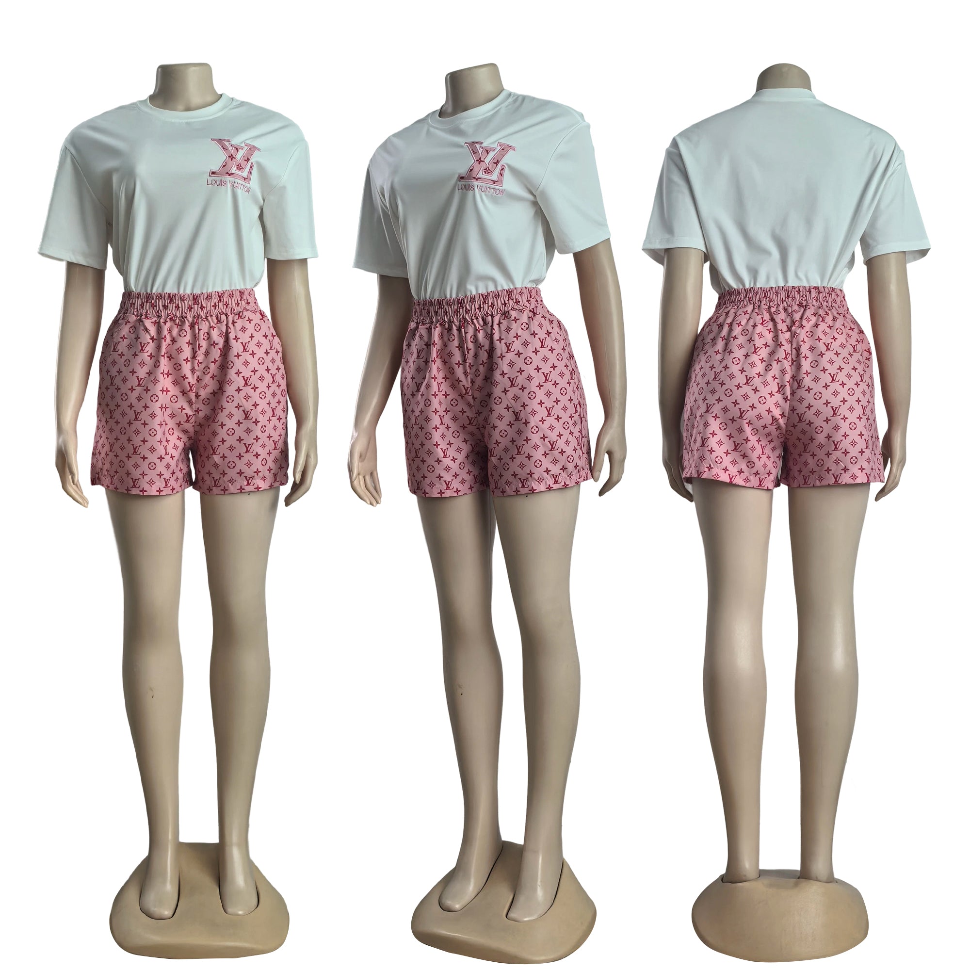 Women's Summer Embroidered & Printed Short-Sleeved Shorts Set 19
