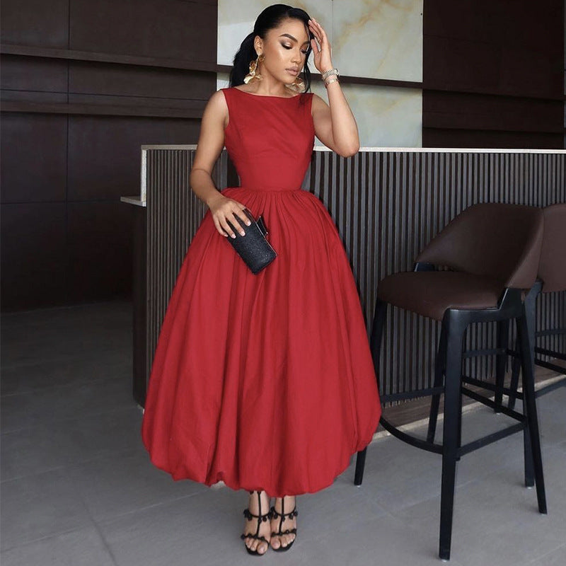 Women Elegant Sleeveless Solid Dress 6