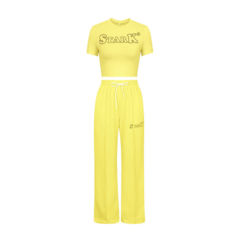 Fashionable Sports Two-Piece Pants Set Women's Sports Casual Letter Print T-Shirt Tops Trousers Fashion Suit 15