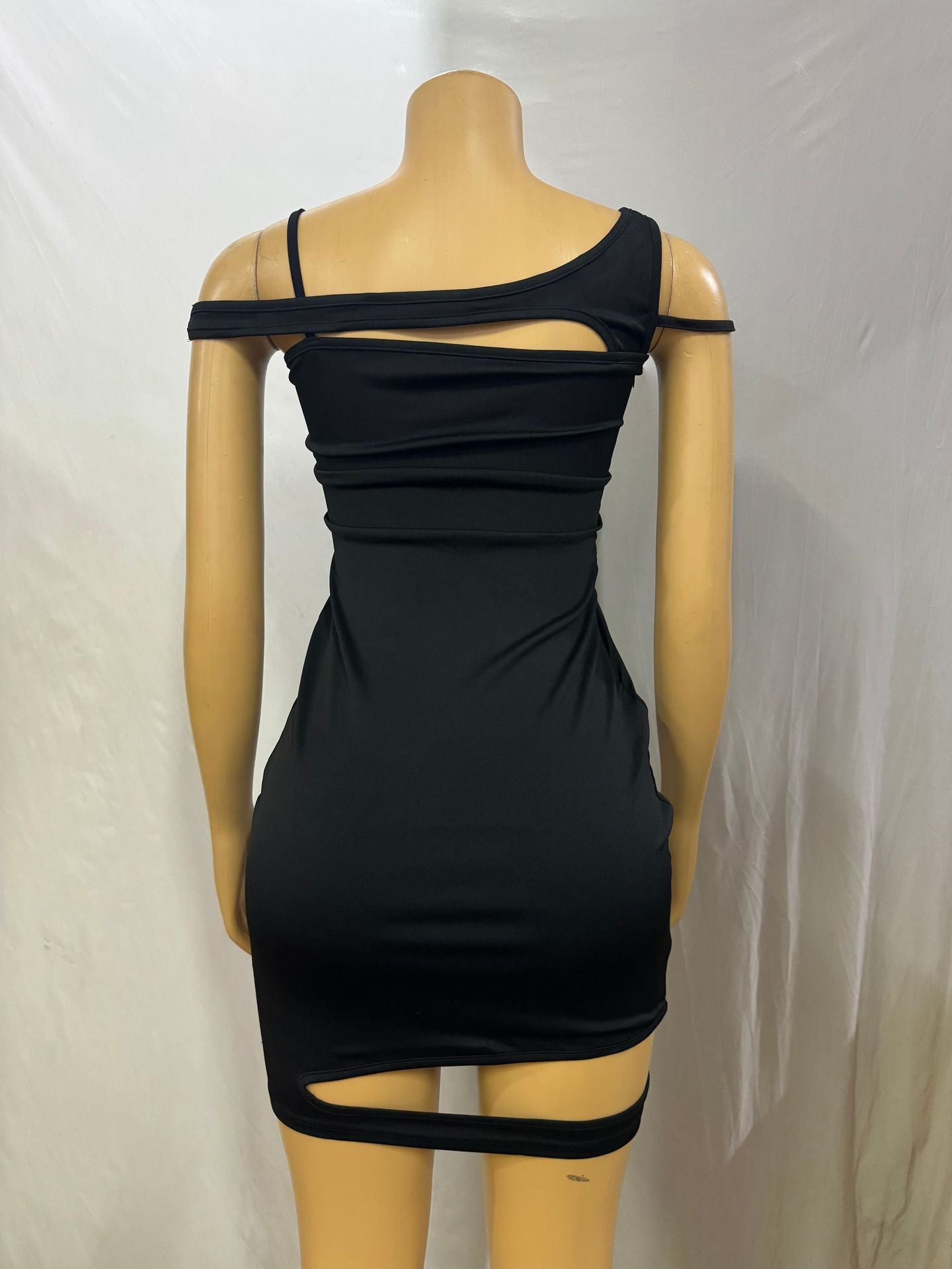 Women Solid Sexy Hollow Bodycon Irregular Dress 8