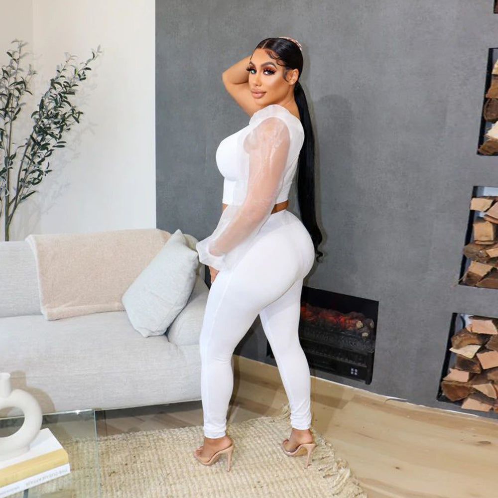 Women Irregular Sexy Slash Shoulder Lantern Sleeve Top+pant Two Piece 6