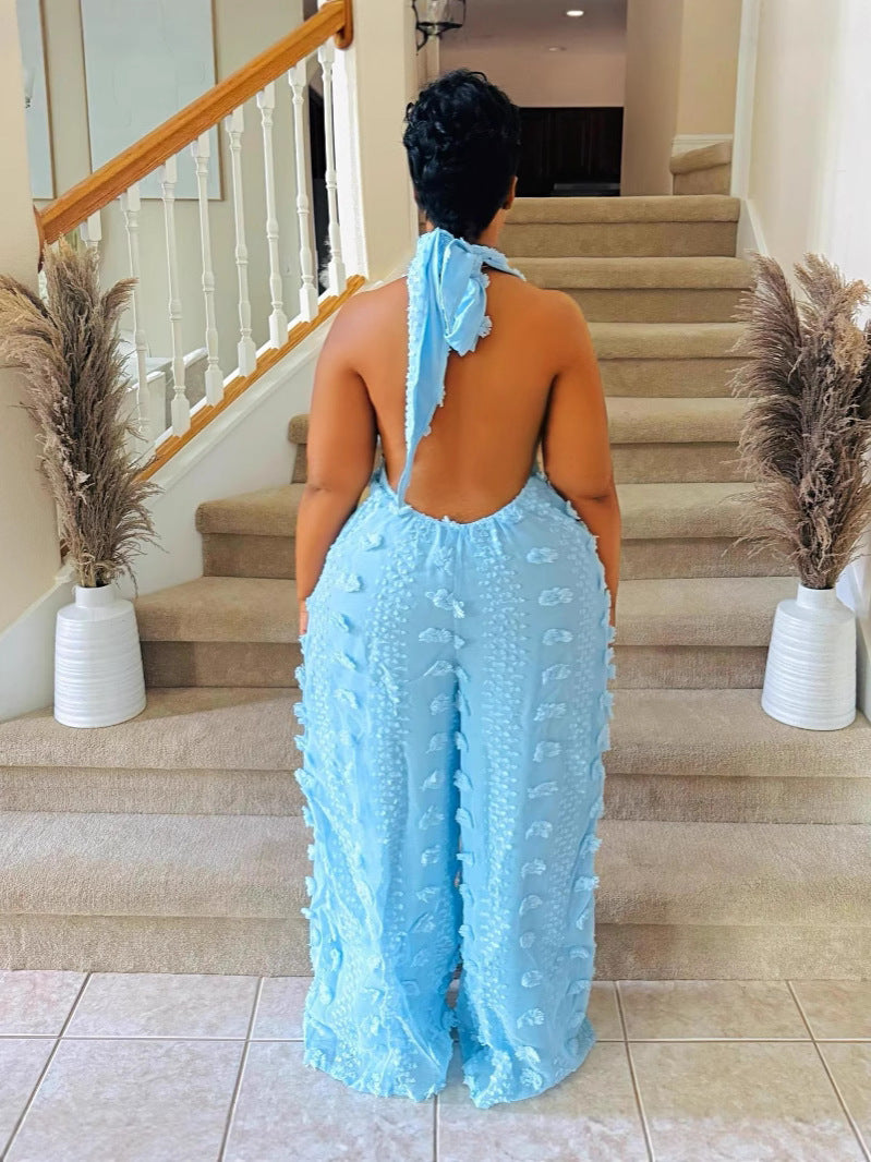 Women Halter Neck V-neck Ribbon Jumpsuit 5