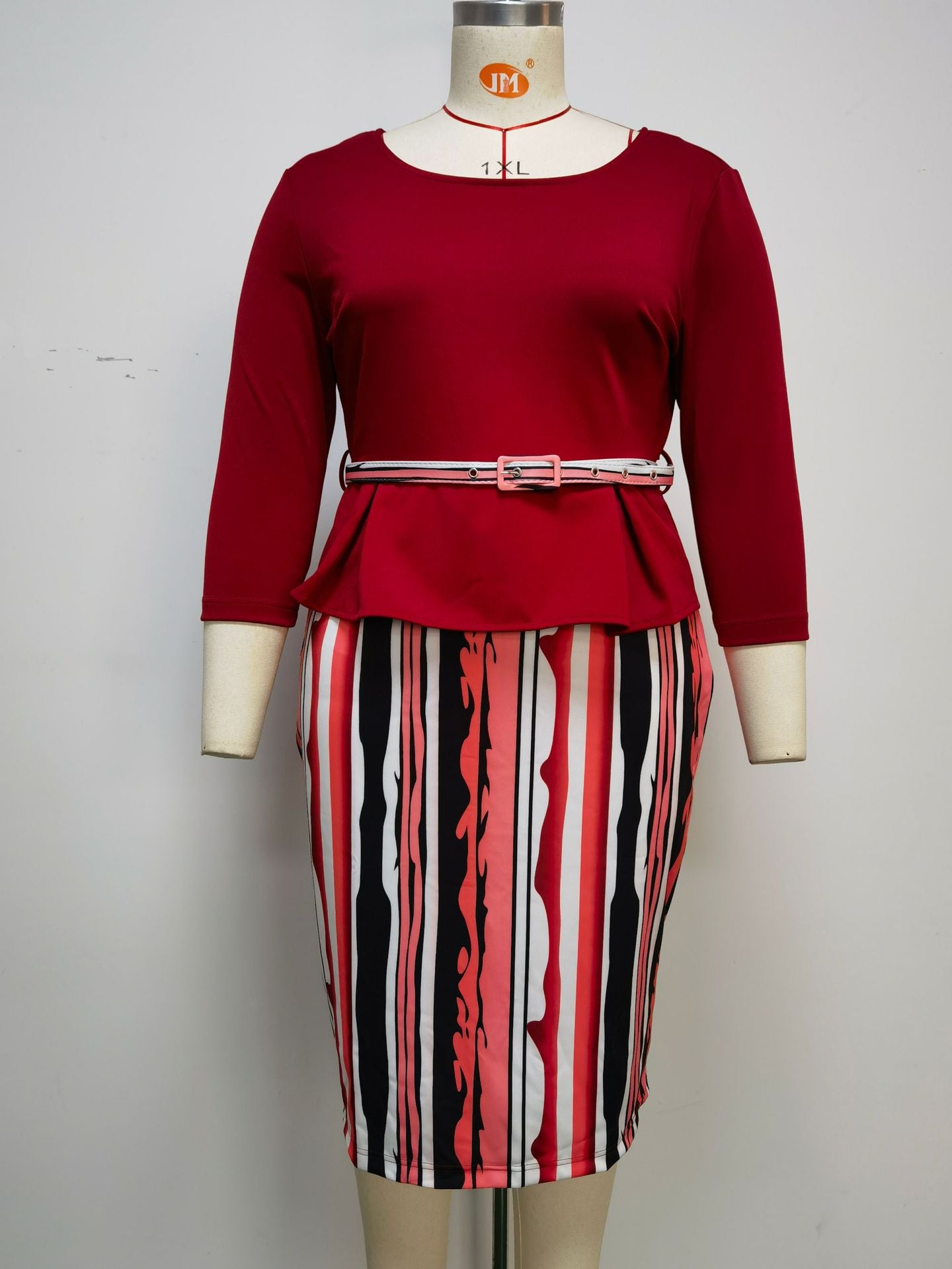 Africa Plus Size Women's Round Neck 3 Quarter Sleeve Contrast Print Dress 13