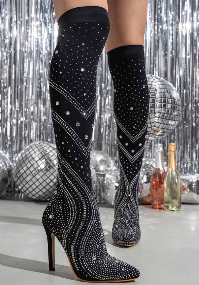 High Heel Pointed Elastic Socks Rhinestone Fashion Stiletto Sexy Women's Shoes