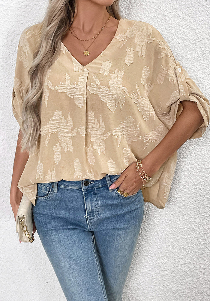 Spring and Summer Women's Bat-Sleeve  Jacquard Pullover Shirt