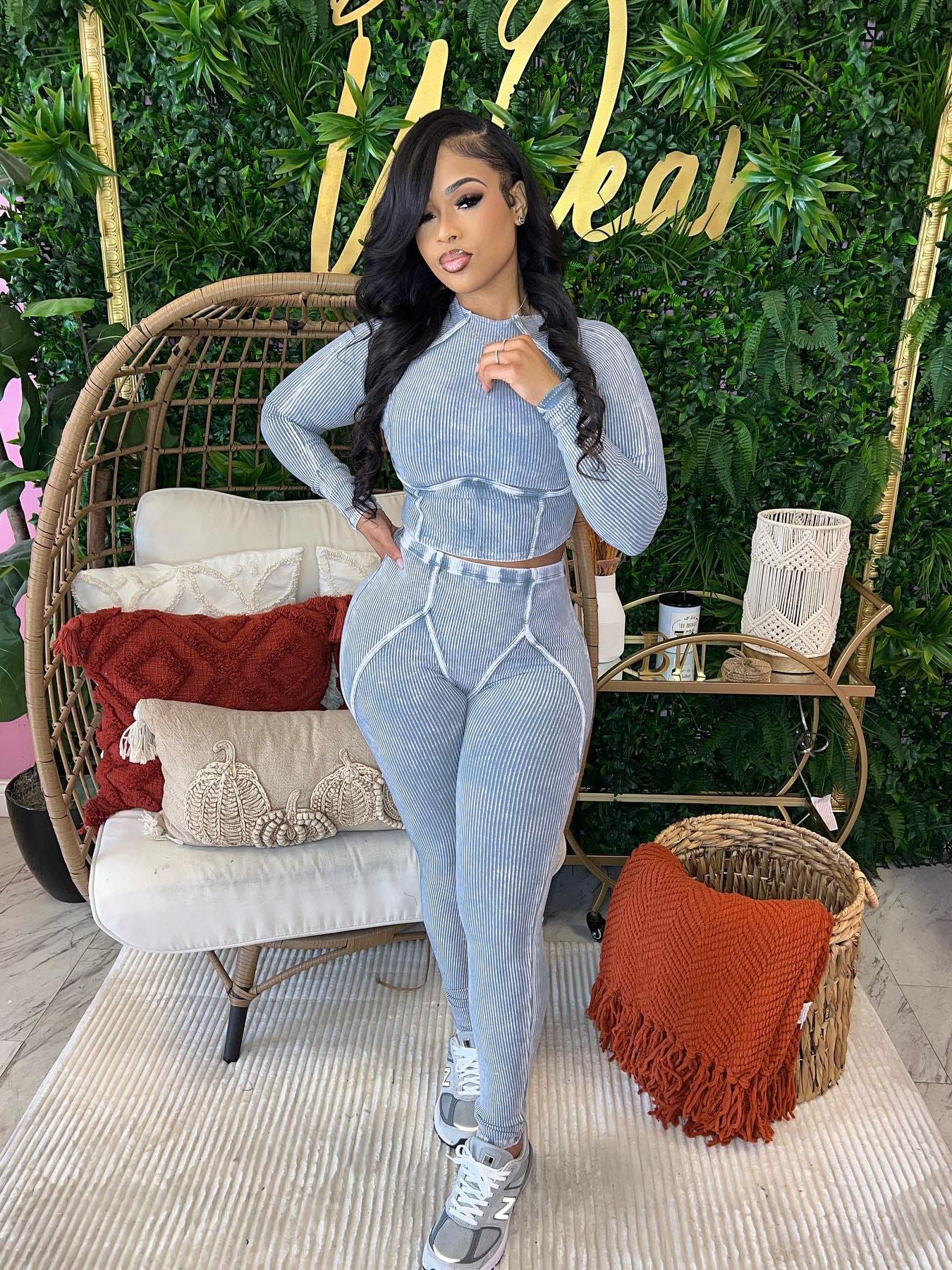 Women Casual Ribbed Washed Distressed Top and Pant Two-Piece Set 3