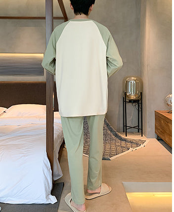 Men's Cotton Pajama Set Long Sleeve Top and Pants Comfortable Sleepwear Casual Home Lounge Wear for Spring and Fall 9