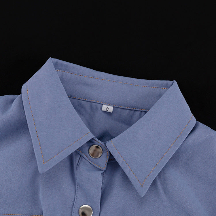 Women's Fall Irregular Turndown Collar Long Sleeve Fashion Shirt 13